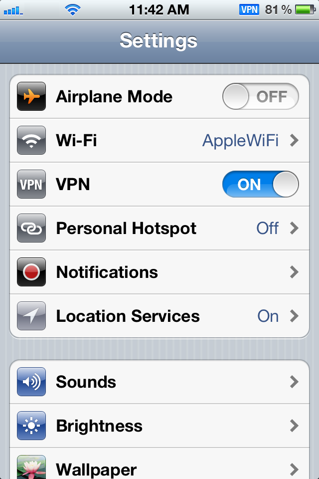 VPN icon in status bar