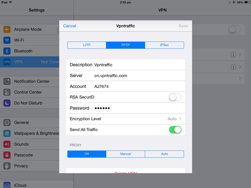 ipad iphone vpn pptp setup