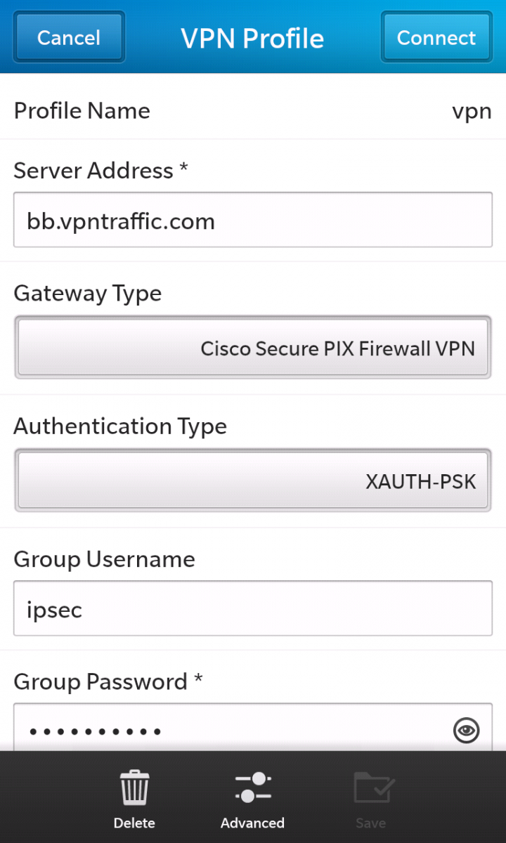 blackberry z10 vpn